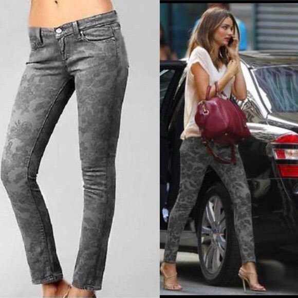 Paige Denim Gray Floral Skinny Straight Leg Jeans